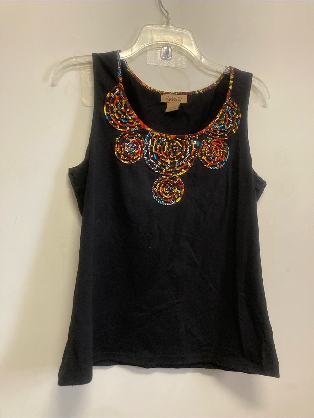 Peck & Peck Black Tank with Multicolor Sequin Rosettes